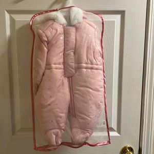 Baby girls heart snowsuit.